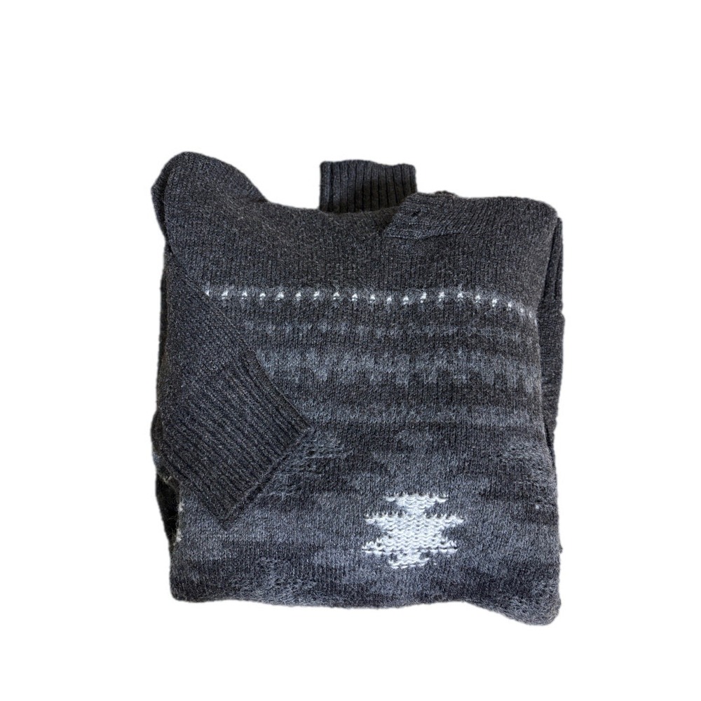 American Eagle Sweater Mens Size M Gray Aztec Southwestern Hooded Wool Blend - Picture 3 of 11